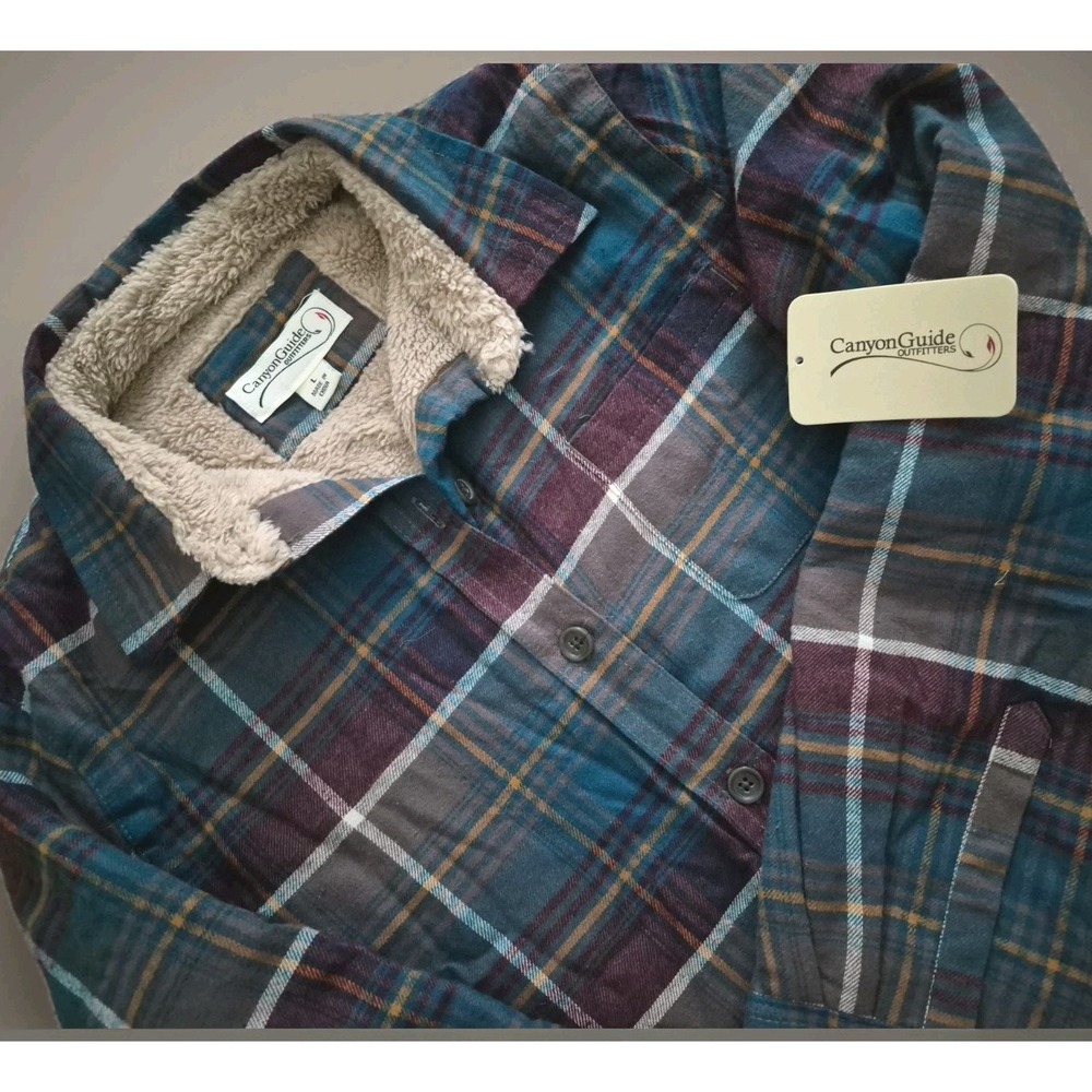 Canyon Guide Outfitters Flannel Fleece Large Shirt NEW $50 Button Down Plaid